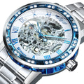 WINNER Transparent Skeleton Watch for Men Mechanical Wristwatches Diamond Watches Mens Luxury Stainless Steel Strap Unisex Clock