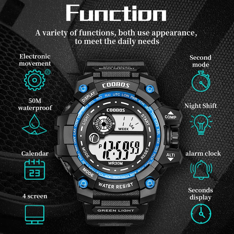 Cool Luminous Men Sport Watch High-end Silicone Strap Military Wrist Watch Led Calendar Waterproof Digital Watch reloj de hombre