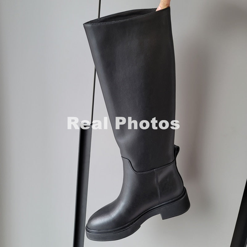 FEDONAS 2023 Ins ZA Genuine Leather Knee High Boots For Women Thick Heeled Autumn Winter Warm Shoes Woman High Motorcycle Boots