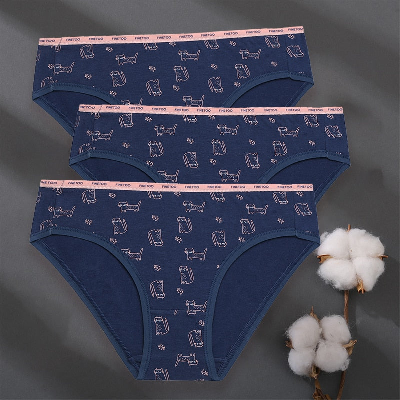 3PCS/Set Women Panties Cotton Underwear Patchwork Cute Design Female Lingerie Underpants Pantys Sexy Briefs Intimates for Girls