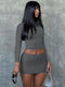 Hugcitar Letter Print Solid Turtleneck Short Sleeves Crop Top Skirts 2 Pcs Set Sexy Slim Summer Fashion Outfit Streetwear Sports