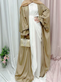 Ramadan Eid Fashion Puff Sleeve Muslim Abayas Robe Musulmane Abaya Elegant Silky Muslim Arab Worship Service Clothing Wy824