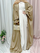 Ramadan Eid Fashion Puff Sleeve Muslim Abayas Robe Musulmane Abaya Elegant Silky Muslim Arab Worship Service Clothing Wy824
