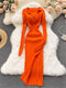SINGREINY Women Korean Knitted Dress Long Sleeve V Neck Elastic Slim Pencil Dresses 2021 Autumn Sexy Bodycon Split Sweater Dress