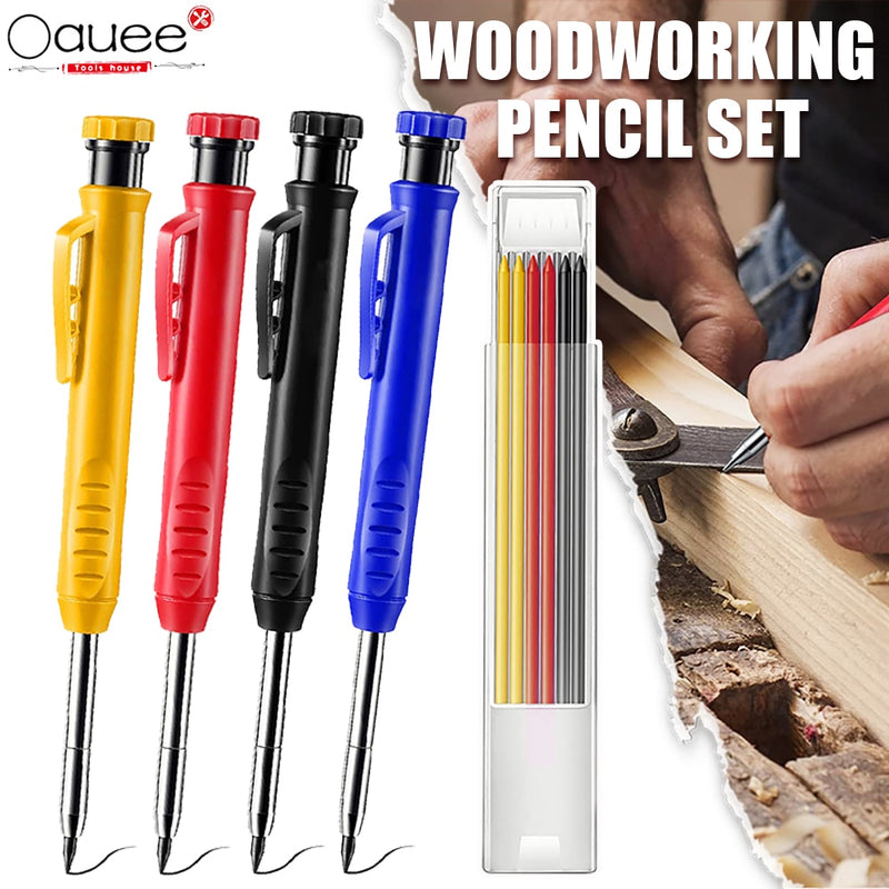 Solid Carpenter Pencil Set Woodworking Tools Mechanical Pencil 3 Colors Refill Construction Job Tools Carpentry Marking Scriber
