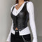 Xingqing y2k PU Leather Vest Vintage Aesthetic Women V Neck Sleeveless Button Tank Tops 2000s Dark Academia Tshirt Waistcoat
