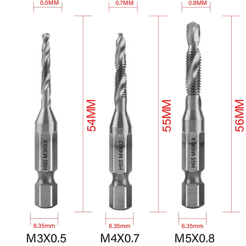 1/6Pcs Tap Drill Bit Set Hex Shank Titanium Plated HSS Screw Thread Bit Screw Machine Compound Tap M3 M4 M5 M6 M8 M10 Hand Tools