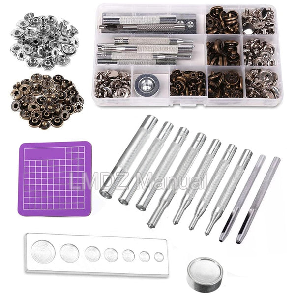 LMDZ Leather Snap Fasteners Kit Metal Button Snaps Press Studs With Installation Tools for Clothing, Leather, Jacket, Jeans Wear