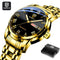 QINGXIYA Top Brand Luxury Gold Red Quartz Watch Men Stainless Steel Luminous Waterproof Watches Week Calendar Business Watch Men