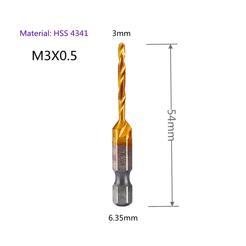 1-6pc M3 M4 M5 M6 M8 M10 Tap Drill Bits 1/4 Hex Shank Machine Hand Taps Titanium Coated HSS Drilling Tap Bits Thread Screw Tools
