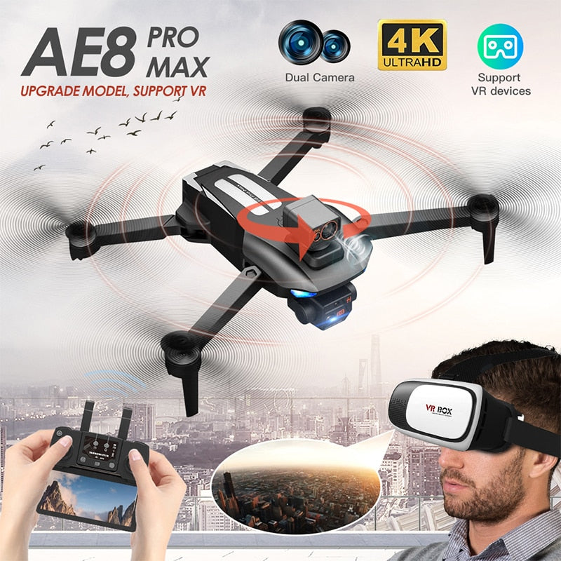 AE8 Pro Max Drone 8k Professional Dual Camera GPS Positioning 360° Obstacle Avoidance Quadcopter Brushless RC airplane toy 249g