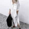 Women Shirt Dress Spring Summer Lapel Button Long Sleeve Side Split Dresses Elegant Solid Work Office Vestidos Female Tunic Robe