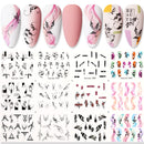 12 Designs Nail Stickers Set Mixed Floral Geometric Nail Art Water Transfer Decals Sliders Flower Leaves Manicures Decoration
