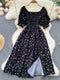 YuooMuoo Limited Big Sale Women Dress Fashion Romantic Floral Print Split Long Summer Dress Puff Sleeve Party Korean Vestidos