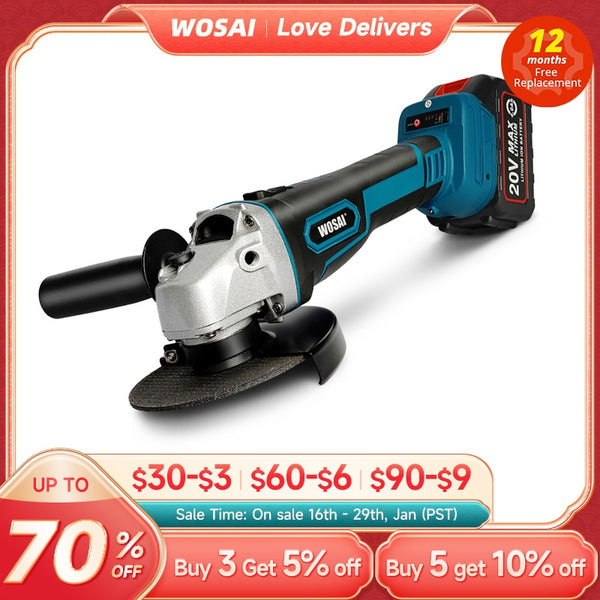 WOSAI M14 Cordless Angle Grinder 20V Lithium-Ion Grinding Machine Cutting Electric Angle Grinder Grinding Brushless Power Tool