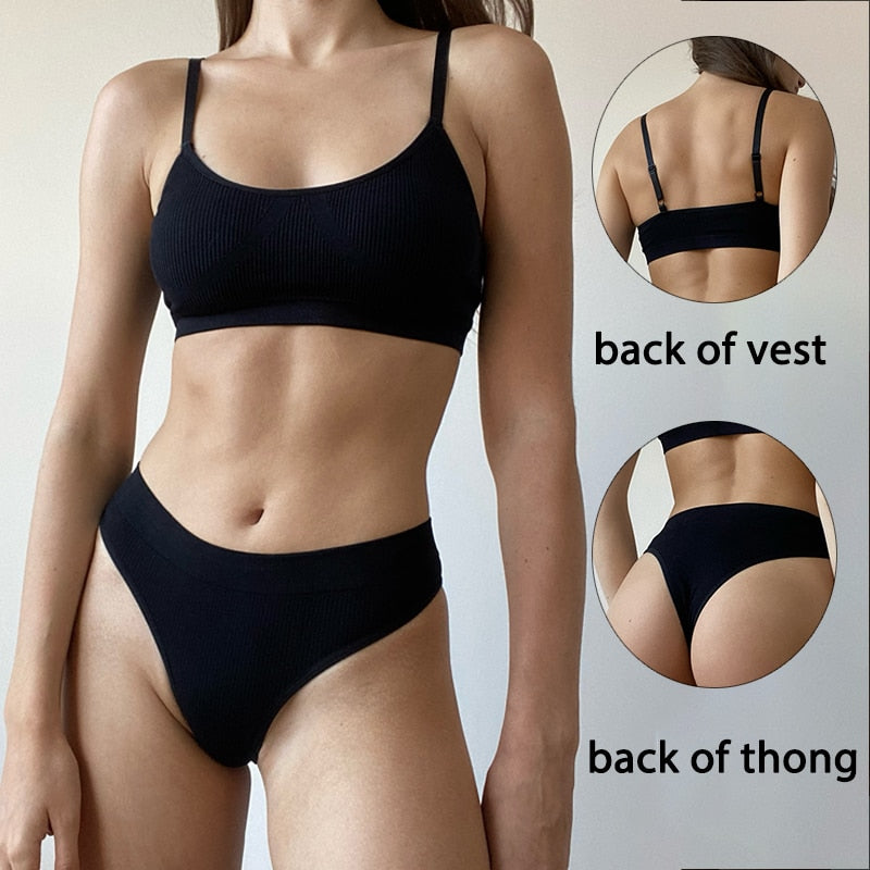 2PCS/Set Women Seamless Bra Panties Set Sexy Stretch Sport Bra Thong Briefs Style Panty Bralette Crop Top Intimates Lingerie Set