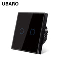 UBARO Eu AC100-240V Tempered Black White Crystal Glass Touch Switch Panel Wall Light Sensor Button 1/2/3 Gang 10A Interruptor