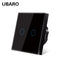UBARO Eu AC100-240V Tempered Black White Crystal Glass Touch Switch Panel Wall Light Sensor Button 1/2/3 Gang 10A Interruptor