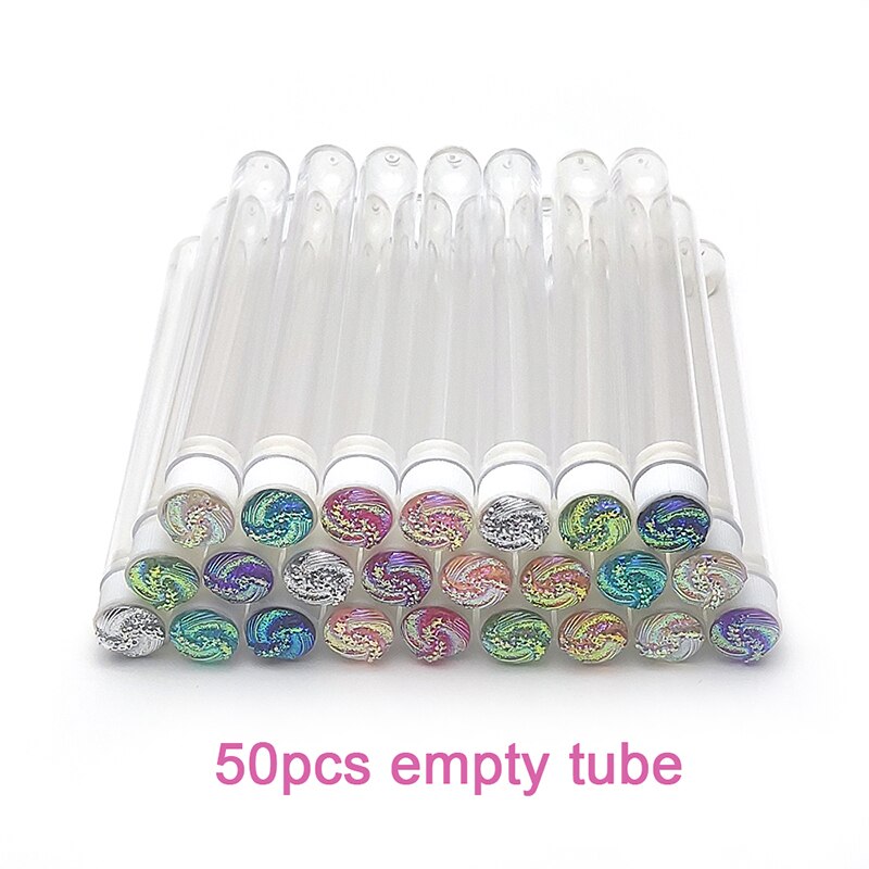 50pcs Reusable Eyelash Brush Tube Disposable Eyelash Wands Eyebrow Brush Replaceable Dust-proof Sparkling Broken Diamond Bottom