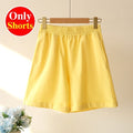 Summer Cotton Tracksuit Women Spring Loose Two Piece Sets Casual Long Sleeve  Sweatshirt &amp; Elastic Waist Shorts Female Outfits