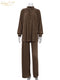 Clacive Causal Loose Home Suit Autumn Long Sleeve Blouse With High Wasit Pants Set Women Elegant Pleated Beige 2 Piece Pant Sets