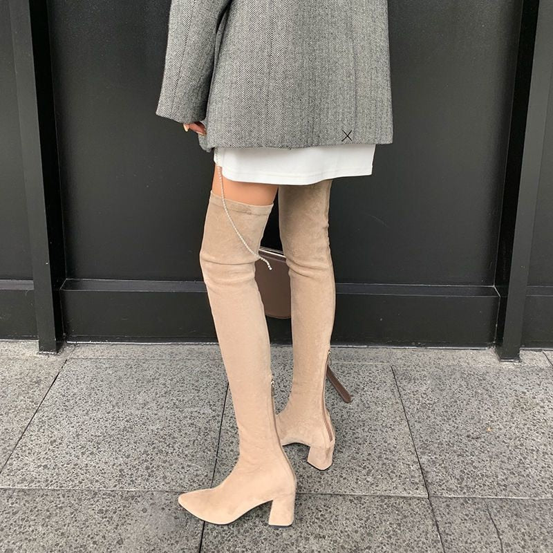Sexy High Boots Women 2022 Winter New Fashion Over The Knee Warm Botas Mujer Suede Lace Up Pumps Sock Shoes High Heels Boots