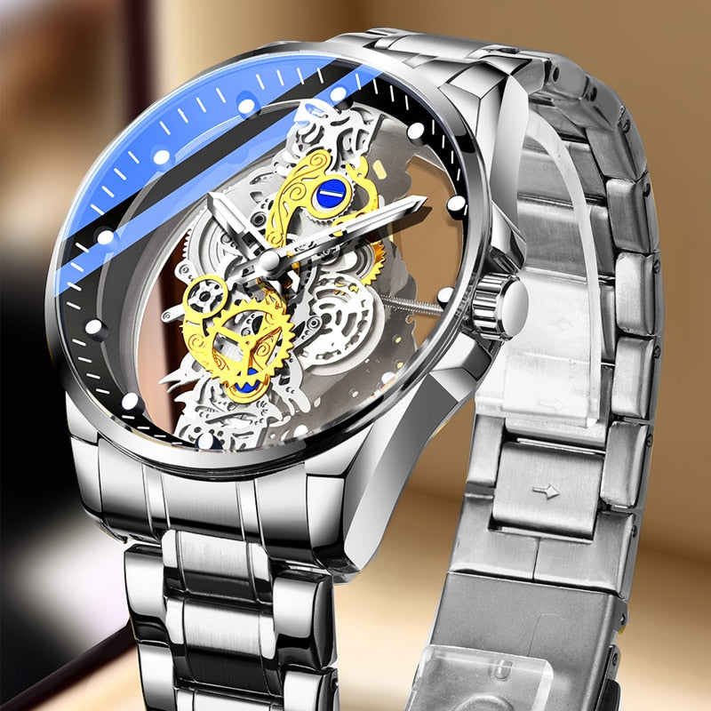 2022 New Men Watch Skeleton Automatic quartz Watch Gold Skeleton Vintage Man Watch Mens Watches Top Brand Luxury часы мужские