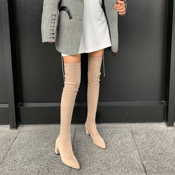 Sexy High Boots Women 2022 Winter New Fashion Over The Knee Warm Botas Mujer Suede Lace Up Pumps Sock Shoes High Heels Boots