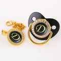 Black Bling Baby Pacifier And Clip Alphabet Letter M Infant Pacifier Gold Letter Unique Name Initials Baby Shower Gift