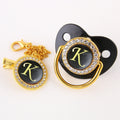 Black Bling Baby Pacifier And Clip Alphabet Letter M Infant Pacifier Gold Letter Unique Name Initials Baby Shower Gift