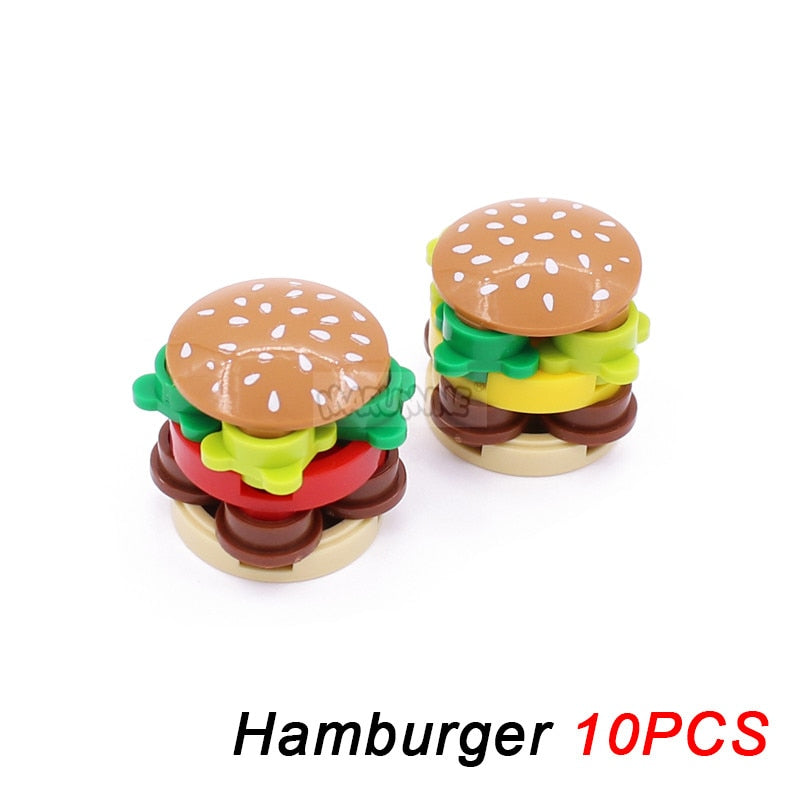 Marumine Mini Food Toys Building Blocks Hamburger Pizza Fries Cake Dessert Chocolate Cookies MOC Bricks Plastic Assemble Part