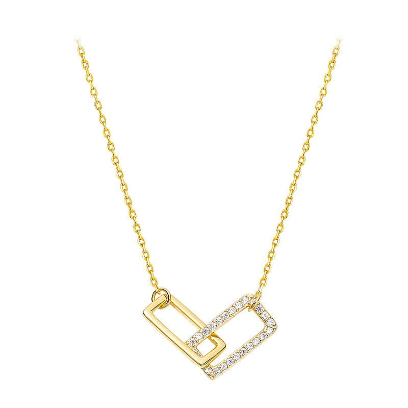 Exquisite Crystal Hollow Double Square Necklace Pendant Clavicle Chain Korean Choker Ins