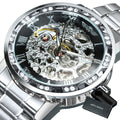 WINNER Transparent Skeleton Watch for Men Mechanical Wristwatches Diamond Watches Mens Luxury Stainless Steel Strap Unisex Clock
