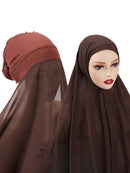 Instant Hijab With Cap Heavy Chiffon Jersey Hijab For Women Veil Muslim Fashion Islam Hijab Cap Scarf For Muslim Women Headscarf