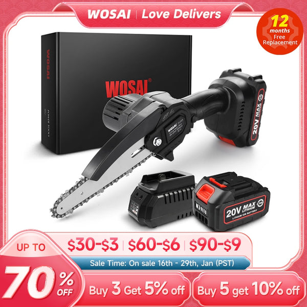 WOSAI 20V Brushless Saw 6 Inch Handheld Pruning Chain Saw Portable Mini Electric Saw Woodworking Cutting Tools MT-Series