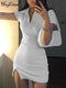 Hugcitar 2021 Short Sleeve Slit Sexy Mini Dress Summer Women Fashion Streetwear Outfits Cute Solid Y2K Party Clothing