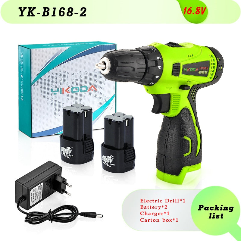 YIKODA 12V 16.8V 21V 25V Electric Screwdriver Cordless Drill Rechargeable Lithium Battery Mini Wireless Power Driver Tools