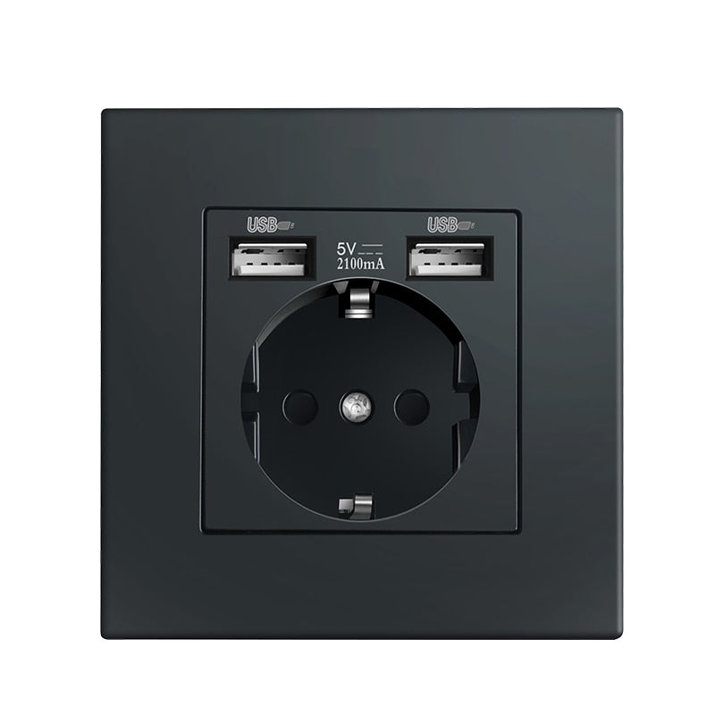 Depo Wall Type Dual USB Power Socket 2.1A, Electrical socket wall plug with usb, 16A 220V outlet, German EU Standard Socket