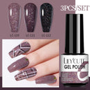 LILYCUTE 3 PCS Gel Nail Polish Set Nude Pink Glitter Sequins Matte Effect Gel Long Lasting Base Top Coat Nail Art Design Hybrid