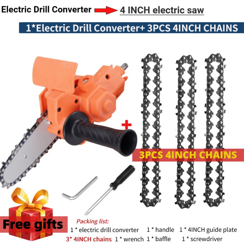 4/6 Inch Electric Drill Modified To Electric Chainsaw Tool Attachment Electric Chainsaws Accessory Set Woodworking Cutting Tool