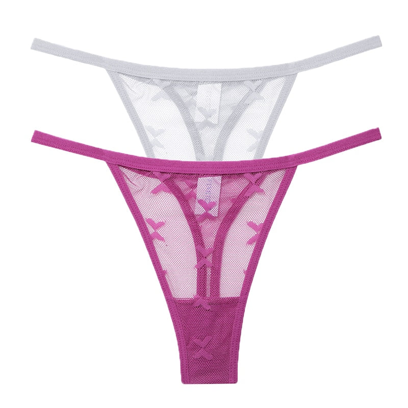 2PCS/Set Mesh Transparent Thong Women Panties Underwear Women Seamless G-String Female Underpants Intimates Lingerie S-XL