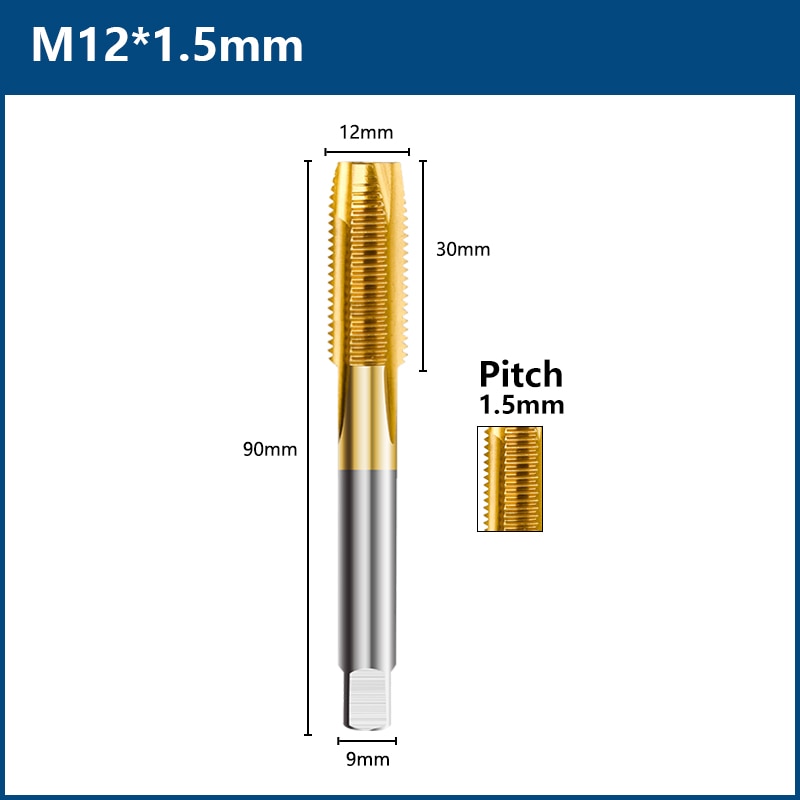 HSS Titanium Coating Screw Tap Drill Bit M2 M2.5 M3 M3.5 M4 M5 M6 M8 M10 M12 Metric Straight Flute Thread Tap Hand Tools