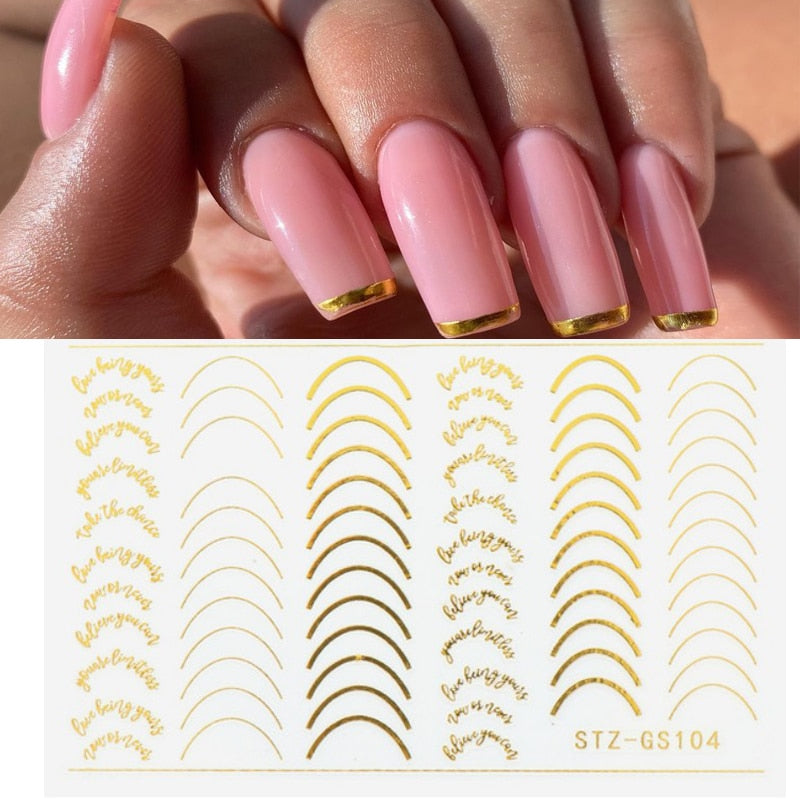 3D Lines Nail Stickers DIY Rose Gold Metal Stripe Lines Letters Decals Curve Nail Art Sliders Self Adhesive Decorations Manicure