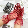 Women&#39;s Sexy Guantes Transparentes Dot Print Black White Mesh Tulle Gloves Female Club Prom Party Dancing Dress Glove
