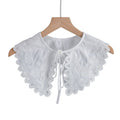 Royal Style Cotton Fake Collar Shawl Wrap Hollow Out Floral Lace Ruffled Trim Necklace Pointed Triangle Lapel Blouse