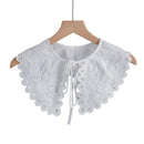 Royal Style Cotton Fake Collar Shawl Wrap Hollow Out Floral Lace Ruffled Trim Necklace Pointed Triangle Lapel Blouse
