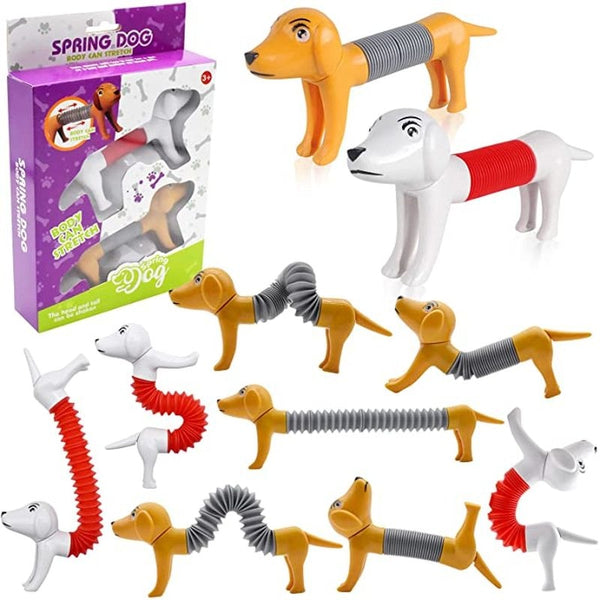 1- 4Pcs Novelty Spring Dog Pop Tubes Sensory Toy Stress Relieve Bellows Toys For Adult Kids Anti-stress Squeeze Toys Gifts