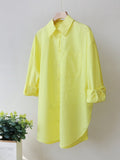 Basic Candy Colors Shirt Women&#39;s Beautiful Blouses with Collar 2022 Summer Green Button Up Shirts Oversized Long Sleeve Tops