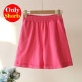 Summer Cotton Tracksuit Women Spring Loose Two Piece Sets Casual Long Sleeve  Sweatshirt &amp; Elastic Waist Shorts Female Outfits