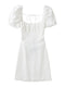 XNWMNZ women white fashion linen blend dress female square neck short puff sleeves backless crossover straps dress for women's